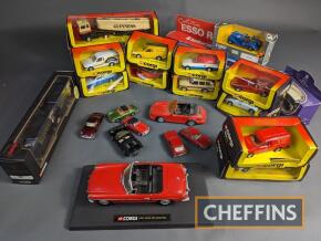 Qty Corgi and other model cars and lorries, some boxed, to inc. Porsche, Lotus, MG etc