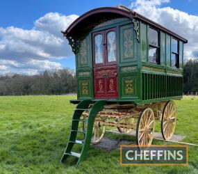 WITHDRAWN Original 19th century Orton Living Showman's Wagon Dimensions approx. 3700H x 1860W x 3350L The Wagon has recently been meticulously restored to an excellent condition, finished in traditional bottle green, with a burgundy door, intricately de