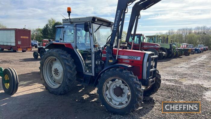 1995 MASSEY FERGUSON 390T Lowline 4cylinder diesel TRACTOR Reg. No. N917 WNN Serial No. 5724DO07136 Fitted with Howard front loader and showing 8,780 hours, this 2 owner from new tractor is stated to have been in regular use