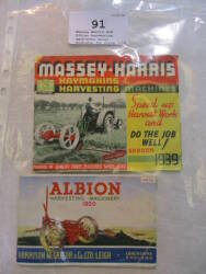 Massey Harris and Albion harvesting machinery sales booklets (2) circa 1939