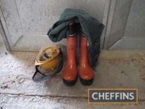 Chainsaw operators kit to include leggings, boots and safety hat