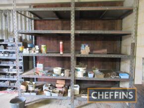 Steel rack and contents of nuts, bolts, fixings