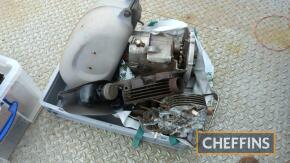 c.1958 Triumph Twenty One twin cylinder motorcycle engine together with fuel and oil tanks and luggage rack. Engine No. 21 H4730