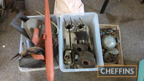 Assorted motorcycle parts appearing to be mostly BSA Bantam