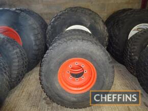 Set of 4no. Pr of 23.1-26 rear and Pr Titan 44-18.00-20 front turf tyres. Ex Claas / Reneault