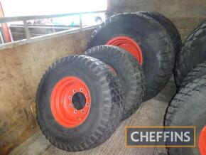 Set of 4no. Pr of Titan 23.1-26. rear and Goodyear 44-18.00-20 front turf tyres. Ex Claas / Renault