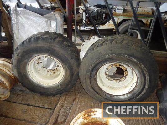 2no. 8stud wheels and tyres. Size unknown. Ex land drive trailer
