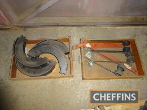 Agricultural spares, to include trailer brake shoes. Kuhn centerpiede and tines