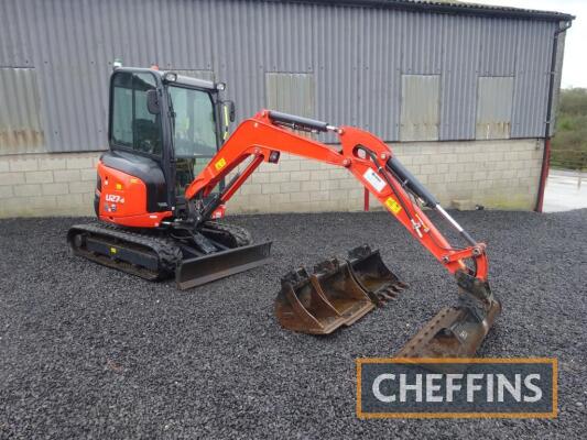 2023 KUBOTA U27-4 Rubber Tracked 360° EXCAVATOR Fitted with breaker pipework, quick hitch offered with 4no. buckets to include 4ft, 3ft, 2ft and 1ft. Owned from new. Serial No. KBCGH1BVPZB76548 Hours: 171 Warranty until: March 2025