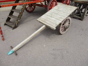 Hand drawn platform cart of wooden construction