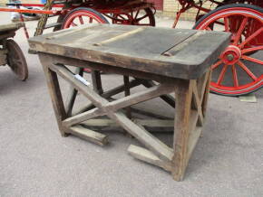 Coffin turntable, finely constructed of timber with stop chamfers