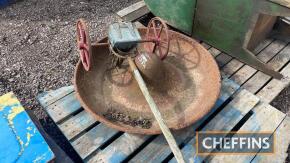 Cast iron mexican hat pig trough t/w pedestrian seed drill