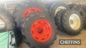 Set of 4 no. Pr Goodyear 18.4R38 rear and Pr Goodyear 14.9R28 front wheels and tyres to suit Claas