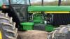 JOHN DEERE 3650 diesel TRACTOR Reg. No. Serial No. Fitted with SG2 cab, Power Synchron, sunroof and cab heater on 460/85R38 rear and 420/85R24 front wheels and tyres. Showing 7,038hrs - 21