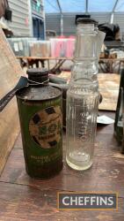 Duckhams N.O.L oil can with cap, t/w Essolube glass oil bottle