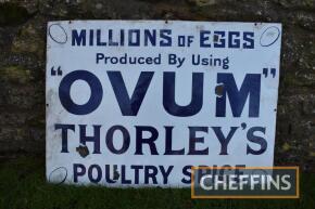 Ovum Thorleys Poultry Spice single sided enamel sign, marked Imperial Enamel Co. Ltd, 32x23ins