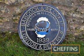 Babcock & Wilcox Ltd, London & Renfrew cast iron circular sign, 16ins dia'