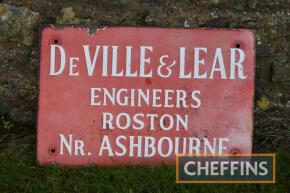 DeVille & Lear Engineers, Roston, Nr. Ashbourne single sided enamel sign, 18x12.5ins