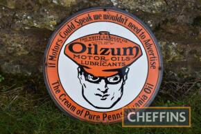 Oilzum Motor Oils reproduction single sided circular enamel sign, 11ins dia'