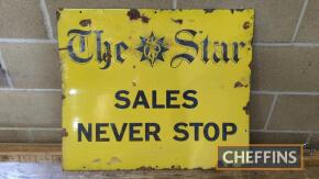 The Star 'Sales Never Stop' enamel sign