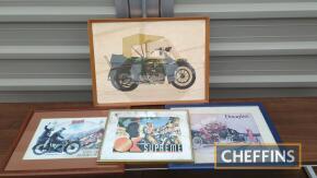 Framed and glazed prints of motorcycles featuring BSA, Douglas, James etc (4)