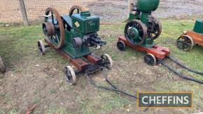 Ingeco Type W 3hp single cylinder open crank horizontal stationary engine with twin flywheels on wooden trolley Serial No. 31283