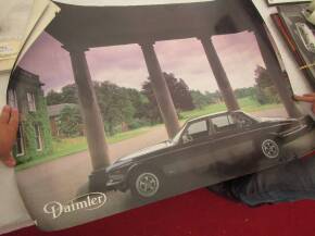 3 Jaguar Daimler showroom original colour posters of Daimler XJ6 Sovereign 2 at 44ins x 28ins and 1 at 30ins x 20 ins