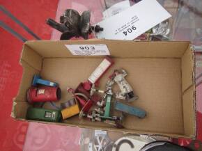 14no. Dinky etc petrol pumps, signs, post box, police traffic controllers