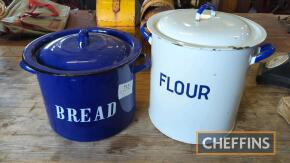 2no. enamel kitchen bins