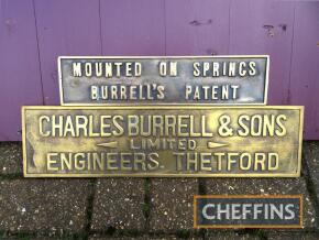 Burrell & Sons Engineers plate t/w Burrell's Patent Springs plate, reproductions