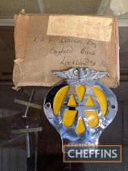 1966 AA Badge in original postage box, unused