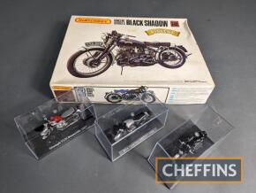 Vincent Black Shadow 1:12 scale model kit by Matchbox, unbuilt together with 3no. diecast model motorcycles to inc. Triumph and BSA