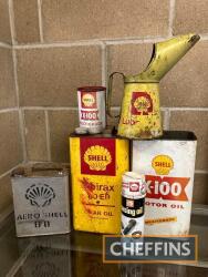 Shell, a selection of various tins together with oil pourer