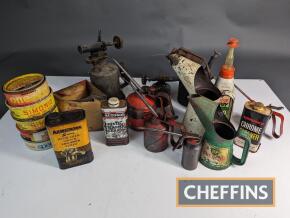 Qty of oil tins, pourers etc to inc. BP Energol, Simoniz etc