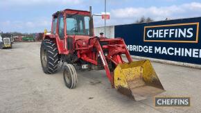 1984 Massey Ferguson 698 2wd 4cyl. Diesel Tractor fitted with PAVT wheels, cab and front loader Reg. No. A774 REW Ser. No. K236041