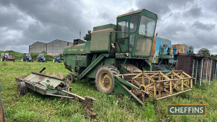 1972 JOHN DEERE 630 diesel COMBINE HARVESTER Reg No. EAF 69K Serial No. 608567Z Fitted with 12ft cut header