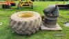 John Deere rear wheel and tyre, together with another rim, tube and bolt in centres - 2