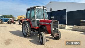 Massey Ferguson 675 4cyl. Diesel Tractor fitted with left hand brake, tilting steering column, 12 speed gearbox (3 gear sticks) Reg. No. B95 DCA Ser. No. 117025