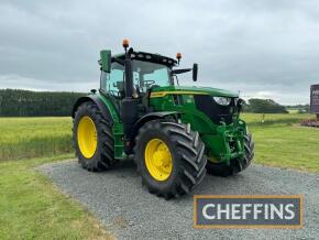 2023 JOHN DEERE 6R185 AutoPowr CommandPRO 50Kph 4wd TRACTOR. Fitted with front linkage, front and cab suspension, hydraulic toplink. On Michelin Multibib 650/65R42 rear and Michelin MachXbib 600/65R28 front wheels and tyres. On farm from new. Detailed bui