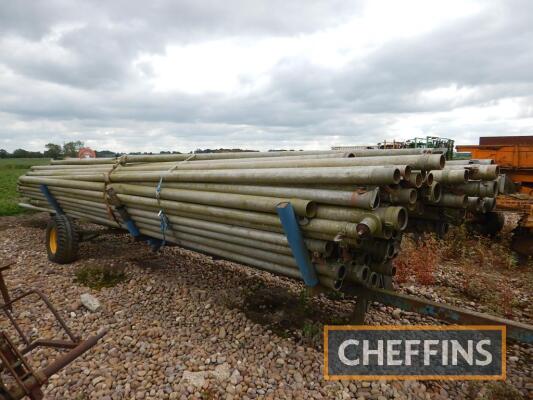 81no. 4 inch/9m irrigation pipes. To include Wright rain. On a single axle pipe trailer.