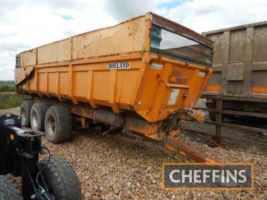 2000 Rolland Turbo 200 M20 tri-axle steel monocoque trailer with hydraulic tailgate and sprung drawbar, rear steer axle and airbrakes on 445/65R22.5 wheels and tyres Serial No. 20106