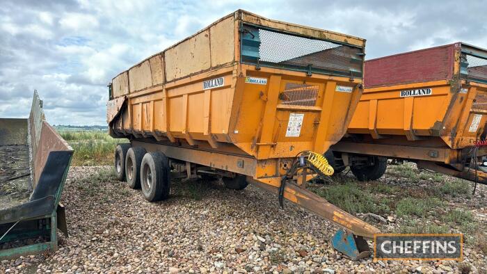 2000 Rolland Turbo 200 M20 tri-axle steel monocoque trailer with hydraulic tailgate and sprung drawbar, rear steer axle and airbrakes. On 445/65R22.5 wheels and tyres. Serial No. 201063