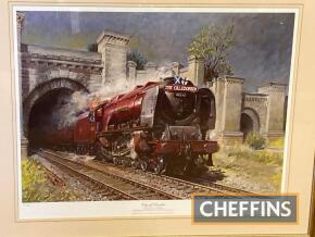 Terence Cuneo; signed Ltd Ed print (641/850) of locomotive City of London 32x25ins