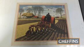 Ploughing in England 1940s/50s educational school print No.104 by Alex F Packham, rolled approx. 22x18ins