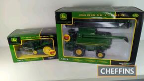 John Deere 9880 ATS model combine harvester t/w John Deere 8430T Tracked Tractor, both by ERTL Britains, 1:32 scale, boxed