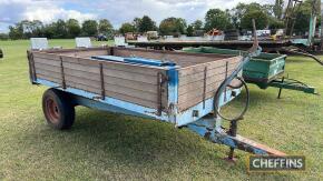 Weeks single axle hydraulic tipping trailer with wooden floor with farm made extension sides. Serial No. 24322