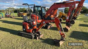 2019 KUBOTA U10-3 360d RUBBER TRACKED EXCAVATOR. Fitted with Whites quick hitch, ditching bucket and another, hydraulic breaker pipework Serial No. 50551 Hours: 1,200