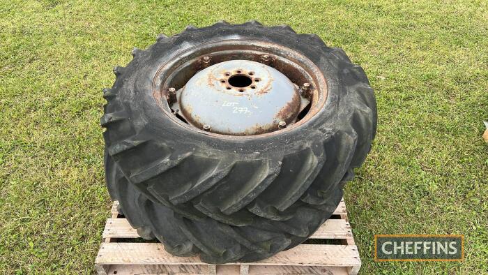 Pr. Goodyear 12.40/11.00-28 wheels and tyres. Massey Ferguson centres