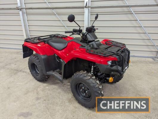 2023 HONDA TRX420 4wd 420cc petrol QUAD BIKE Reg. No. AF73 FMO Frame No. 1HFTE40HXP4930105 Engine No. 8829624 Fitted with power steering. Originally supplied by G&J Pecks of Ely. The quad is showing just 16kms from new. Bought by our late vendor when he