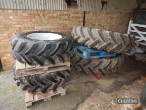 Set of 4no. Goodyear 460/85R42 rear and 420/85R28 front wheels and tyres with Massey Ferguson centres (ex 7618/6480)